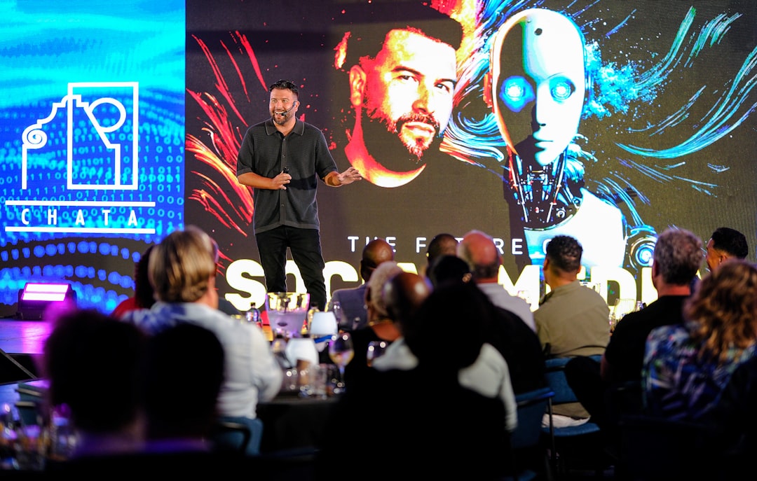 Carlos Gil delivers a bold keynote on AI, content disruption, and future-proof branding at a major marketing event. Full audience, impactful visuals, and high energy.